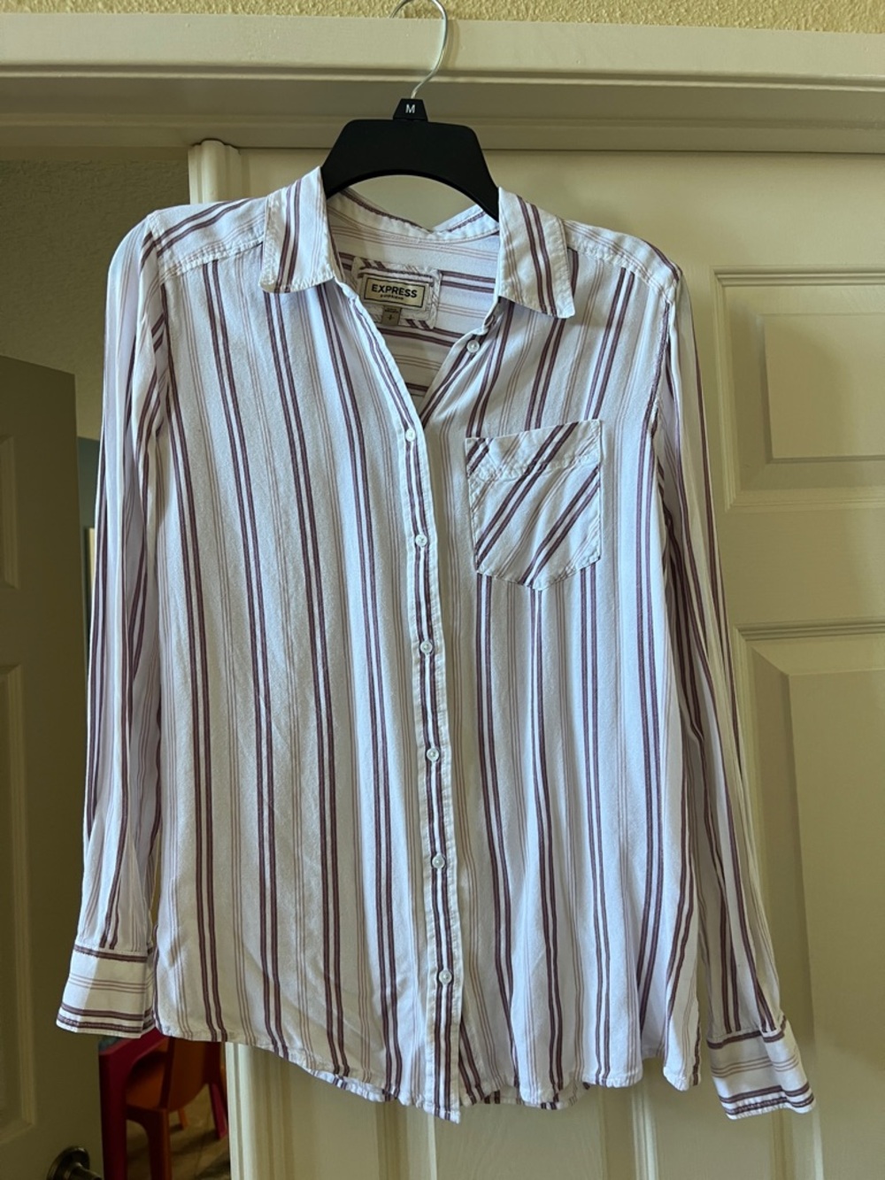 Express White Shirt with Burgundy Stripes